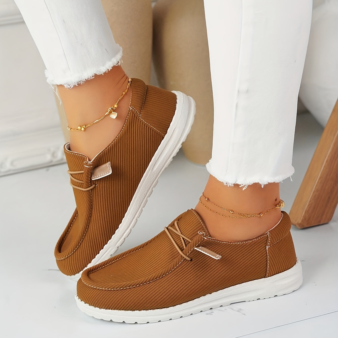 Solid Color Canvas Shoes, Round Toe Lace Up Loafers