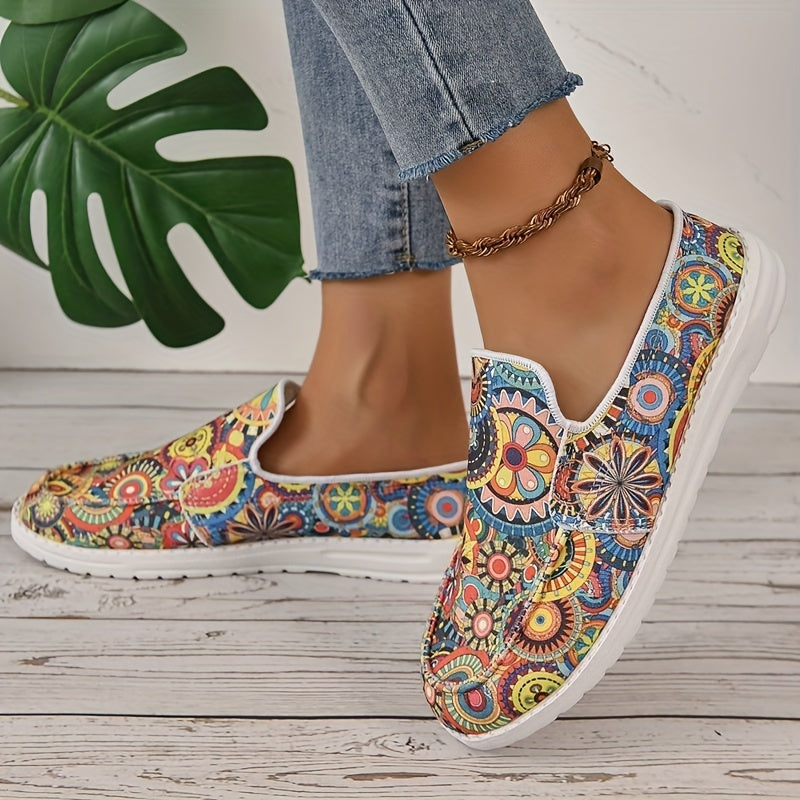 Floral Print Flat Shoes, Fashion Slip On Loafers
