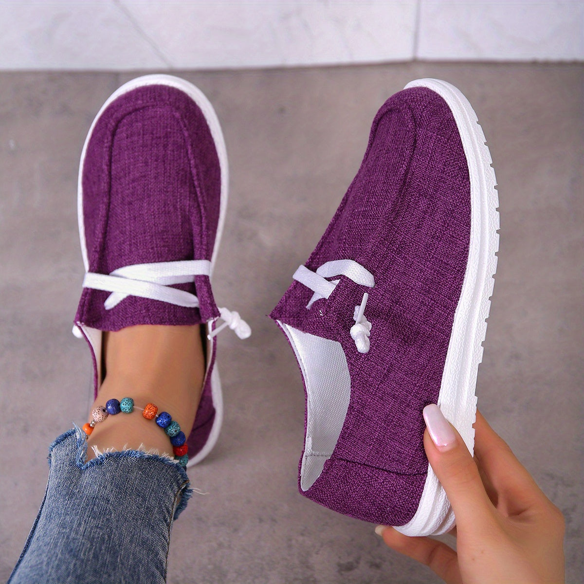 Solid Color Canvas Shoes, Casual Lace Up Walking Sneakers