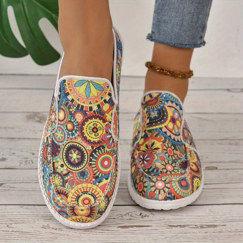 Floral Print Flat Shoes, Fashion Slip On Loafers