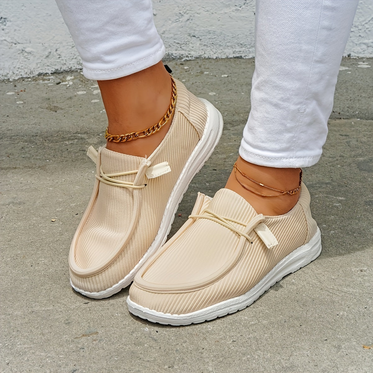 Solid Color Canvas Shoes, Round Toe Lace Up Loafers