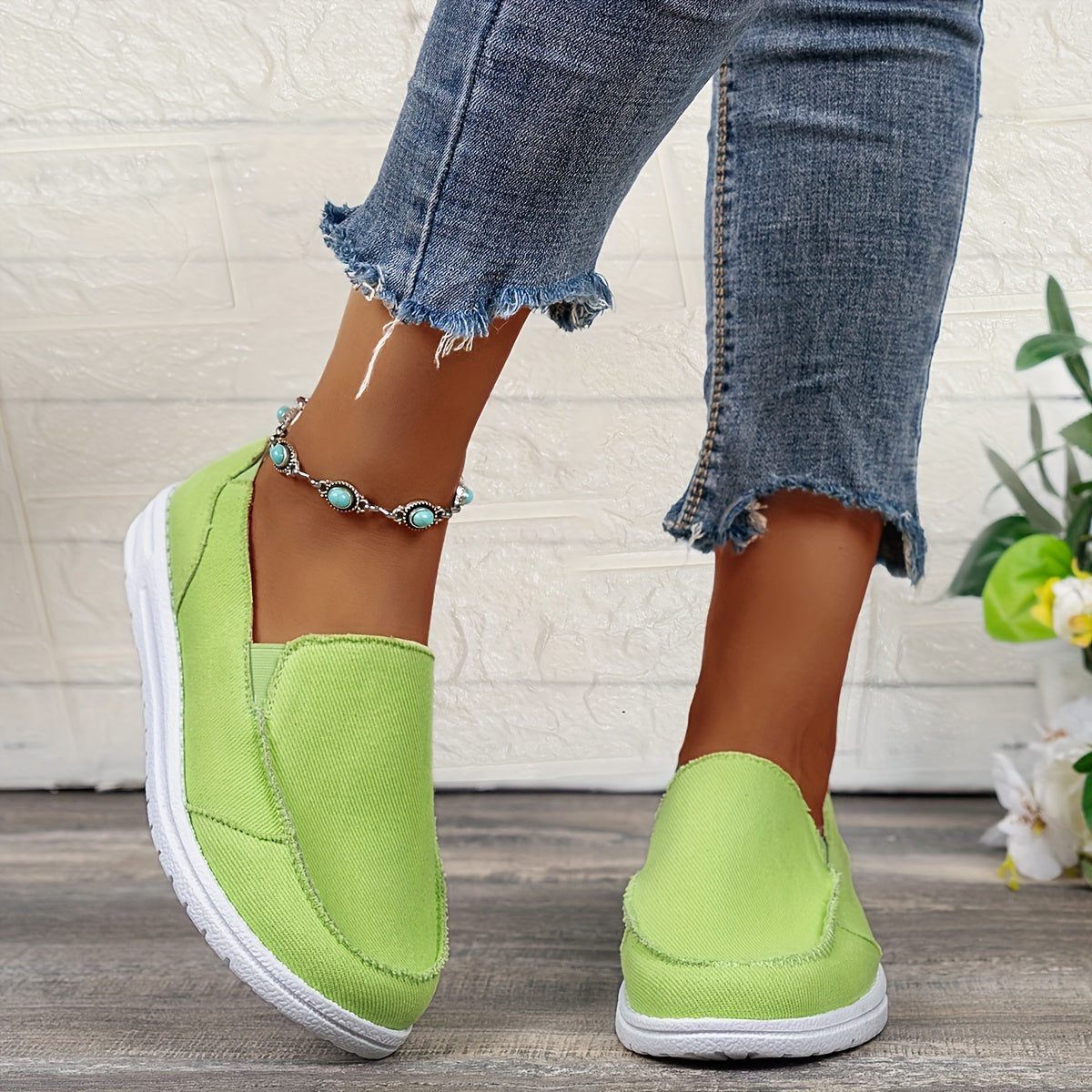 Flat Canvas Shoes, Solid Color Slip On Low Top Sneakers