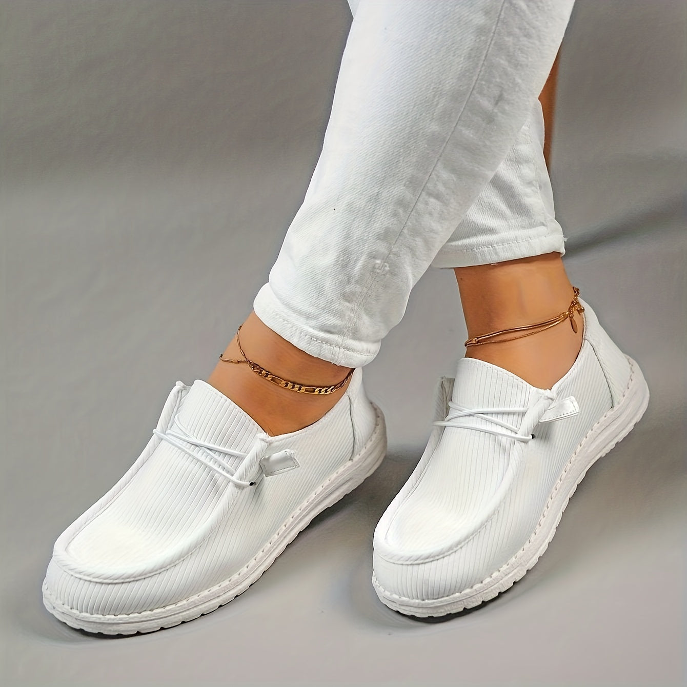 Solid Color Canvas Shoes, Round Toe Lace Up Loafers