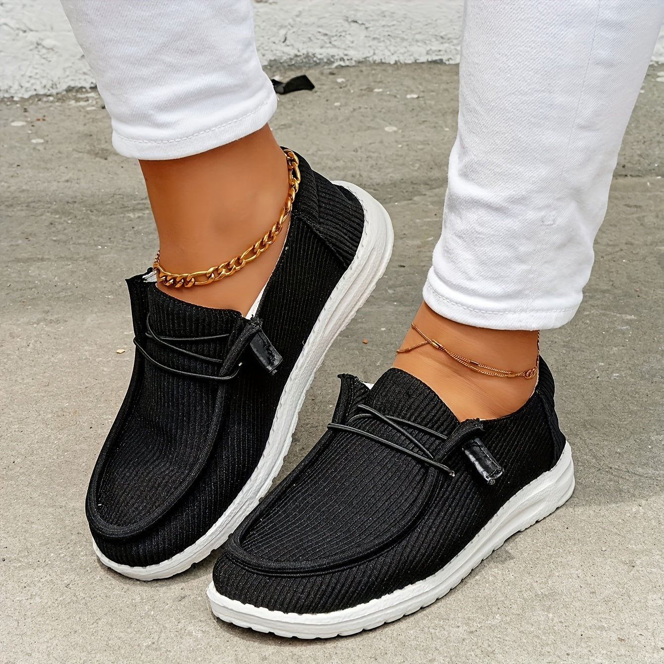 Solid Color Canvas Shoes, Round Toe Lace Up Loafers