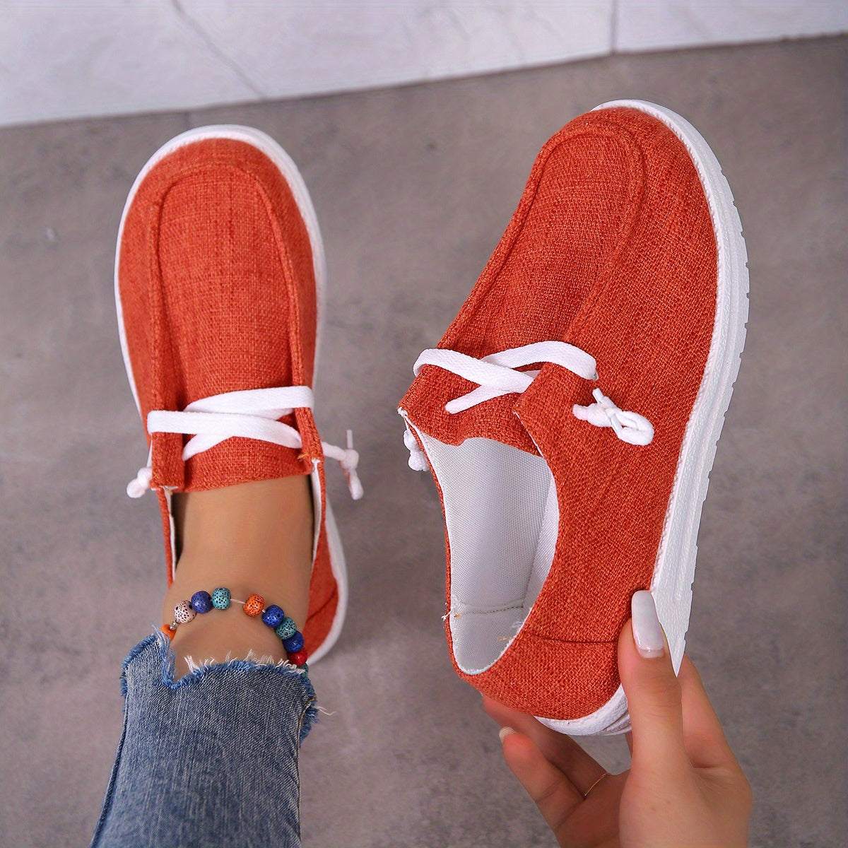 Solid Color Canvas Shoes, Casual Lace Up Walking Sneakers