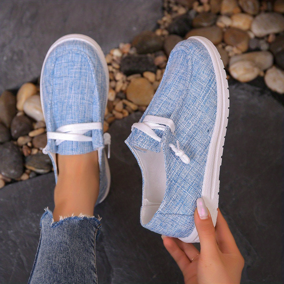 Solid Color Canvas Shoes, Casual Lace Up Walking Sneakers