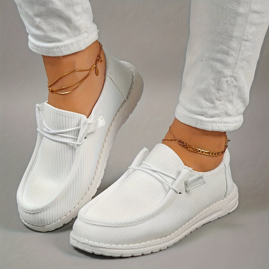 Solid Color Canvas Shoes, Round Toe Lace Up Loafers