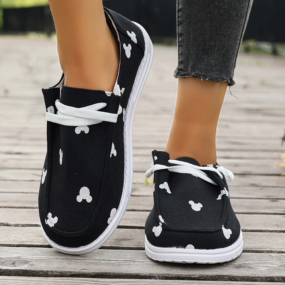 Cartoon Print Canvas Shoes, Lightweight Lace Up Walking Shoes
